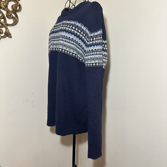J.Crew Men’s Large 100% Lambswool Sweater Navy Fair Isle Pullover Crewneck Ski - Picture 5 of 8